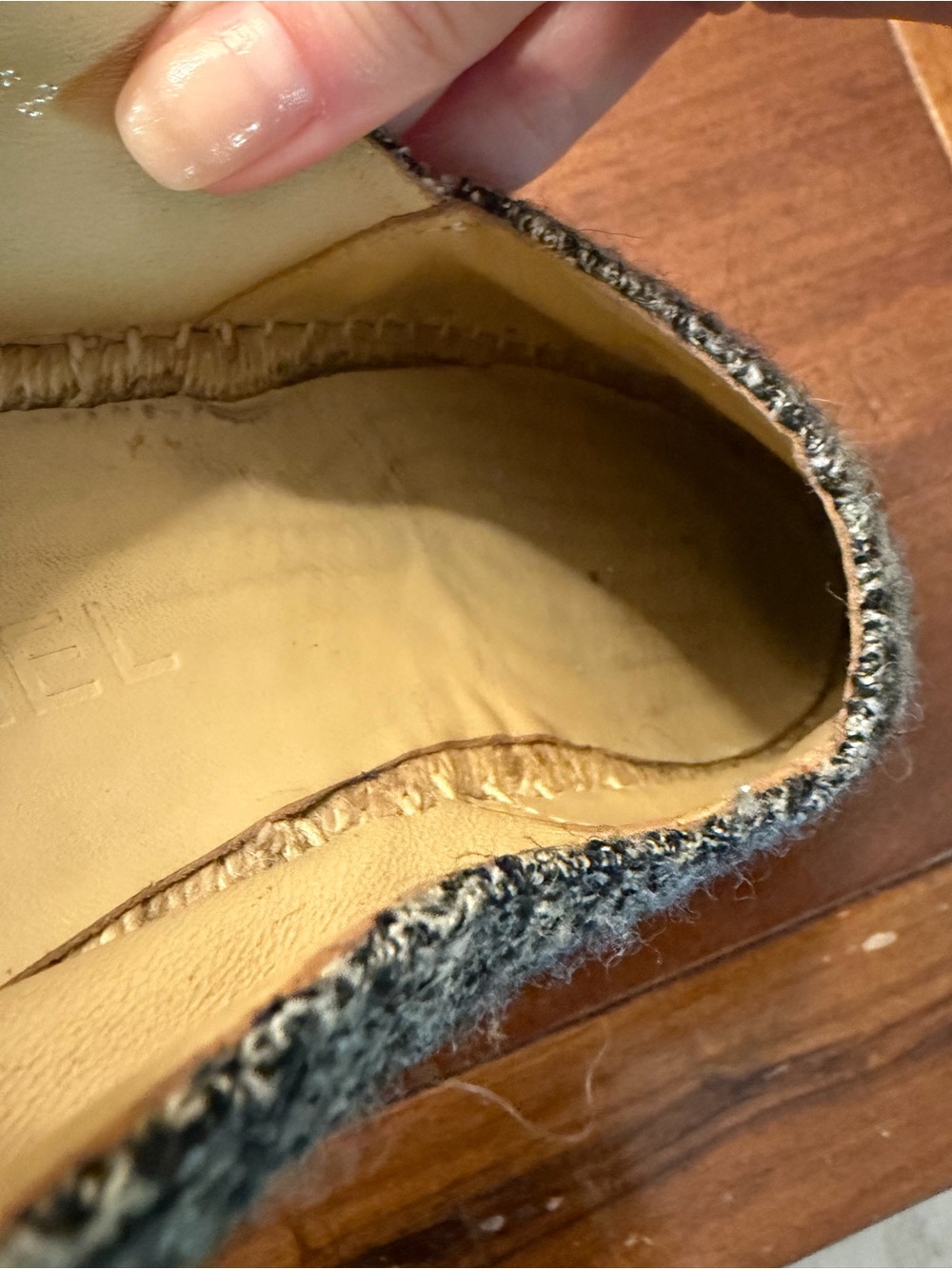 CHANEL Gray Bouclé Espadrilles with Black CC Trim - Picture 4 of 11